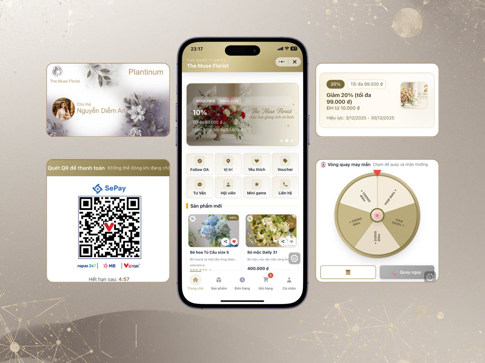 Giao diện Mini App The Muse Florist