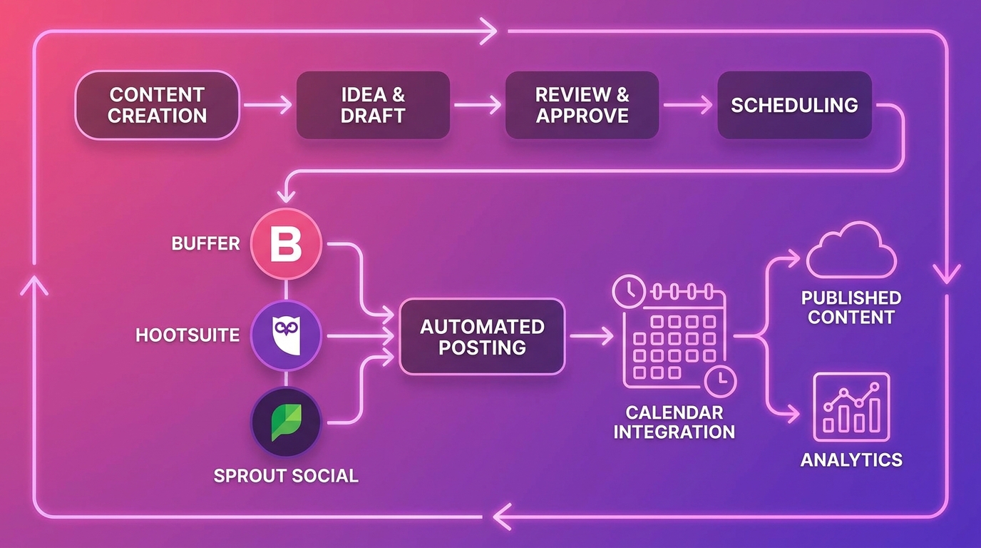 Workflow quy trình lên lịch đăng bài social media từng bước