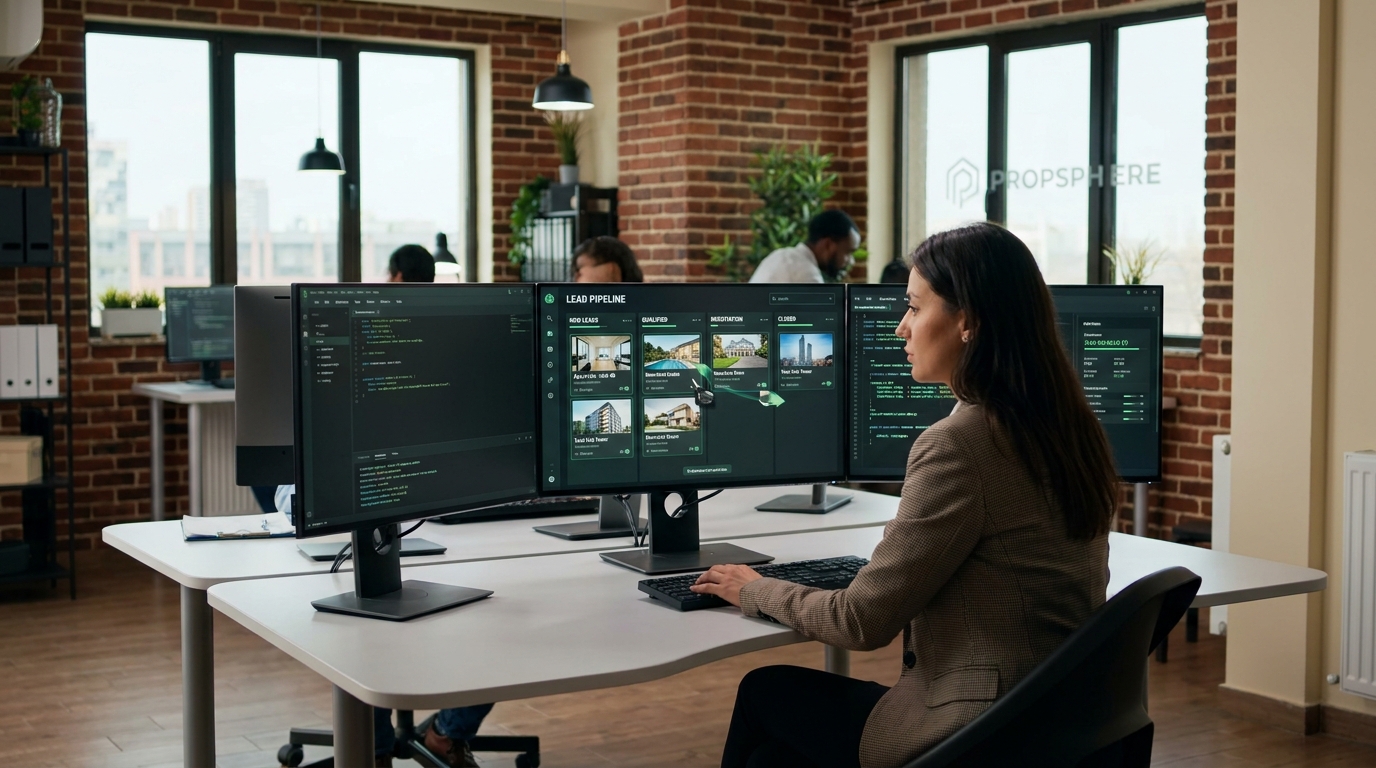 Giao diện CRM quản lý leads bất động sản với pipeline theo dõi khách hàng